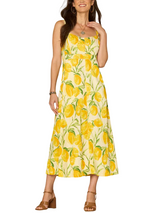 Democracy Womens V-Neck Smocked Midi Lemon Printed Woven Tank Dress with Pockets
