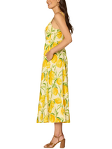 Democracy Womens V-Neck Smocked Midi Lemon Printed Woven Tank Dress with Pockets