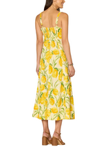 Democracy Womens V-Neck Smocked Midi Lemon Printed Woven Tank Dress with Pockets