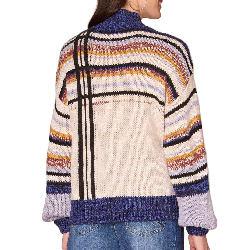 Democracy Womens Long Sleeve Mock Neck Placement Stripe Sweater