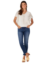 Democracy Womens Short Flutter Sleeve V-Neck Lace Mix Media Top