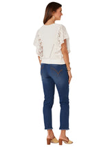 Democracy Womens Short Flutter Sleeve V-Neck Lace Mix Media Top