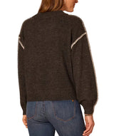 Democracy Womens Long Dolman Blouson Sleeve V-Neck Blanket Stitch Embroidered Sweater