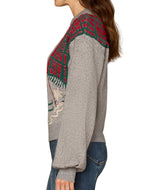 Democracy Womens Long Sleeve High Round Neck Placement Skiing Dog Jacquard Sweater