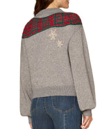 Democracy Womens Long Sleeve High Round Neck Placement Skiing Dog Jacquard Sweater