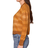 Democracy Womens Long Sleeve Mock Neck Wavy Scallop Hem Stripe Mix Tie Dye Sweater