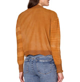 Democracy Womens Long Sleeve Mock Neck Wavy Scallop Hem Stripe Mix Tie Dye Sweater