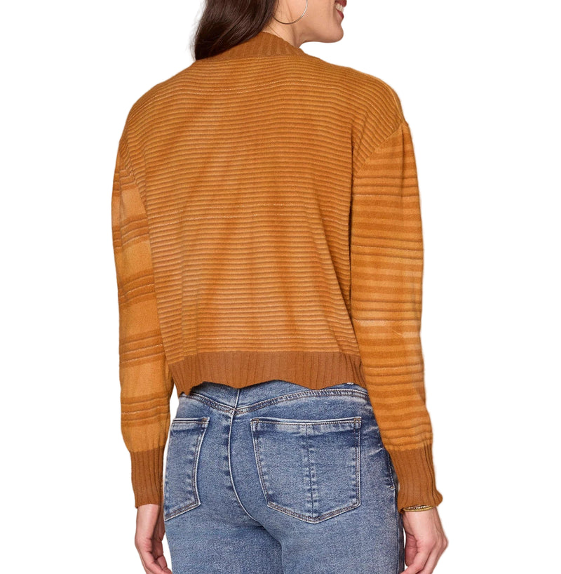 Democracy Womens Long Sleeve Mock Neck Wavy Scallop Hem Stripe Mix Tie Dye Sweater