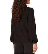Democracy Womens Blouson Sleeve Mock Neck Rhinestone Embroidered Sweater
