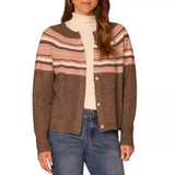 Democracy Womens Round Neck Snap Front Stripe Jacquard Long Sleeve Sweater Cardigan