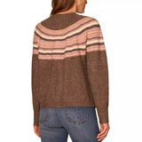 Democracy Womens Round Neck Snap Front Stripe Jacquard Long Sleeve Sweater Cardigan