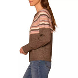 Democracy Womens Round Neck Snap Front Stripe Jacquard Long Sleeve Sweater Cardigan