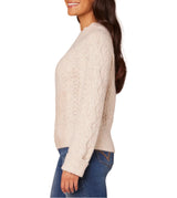 Democracy Womens Long Sleeve Scallop Edge Round Neck Pointelle Sweater