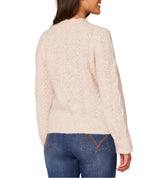 Democracy Womens Long Sleeve Scallop Edge Round Neck Pointelle Sweater