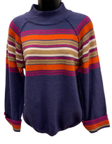 Democracy Womens Mock Neck Bubble Hem Placement Stripe Long Cuffed Sleeve Sweater