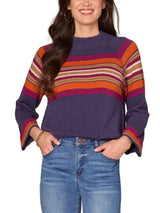 Democracy Womens Long Cuffed Sleeve Mock Neck Bubble Hem Placement Stripe Sweater