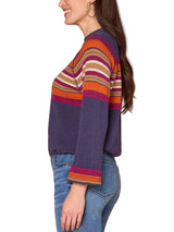 Democracy Womens Long Cuffed Sleeve Mock Neck Bubble Hem Placement Stripe Sweater