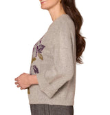 Democracy Womens Long Cuffed Sleeve Round Neck Floral Jacquard Sweater