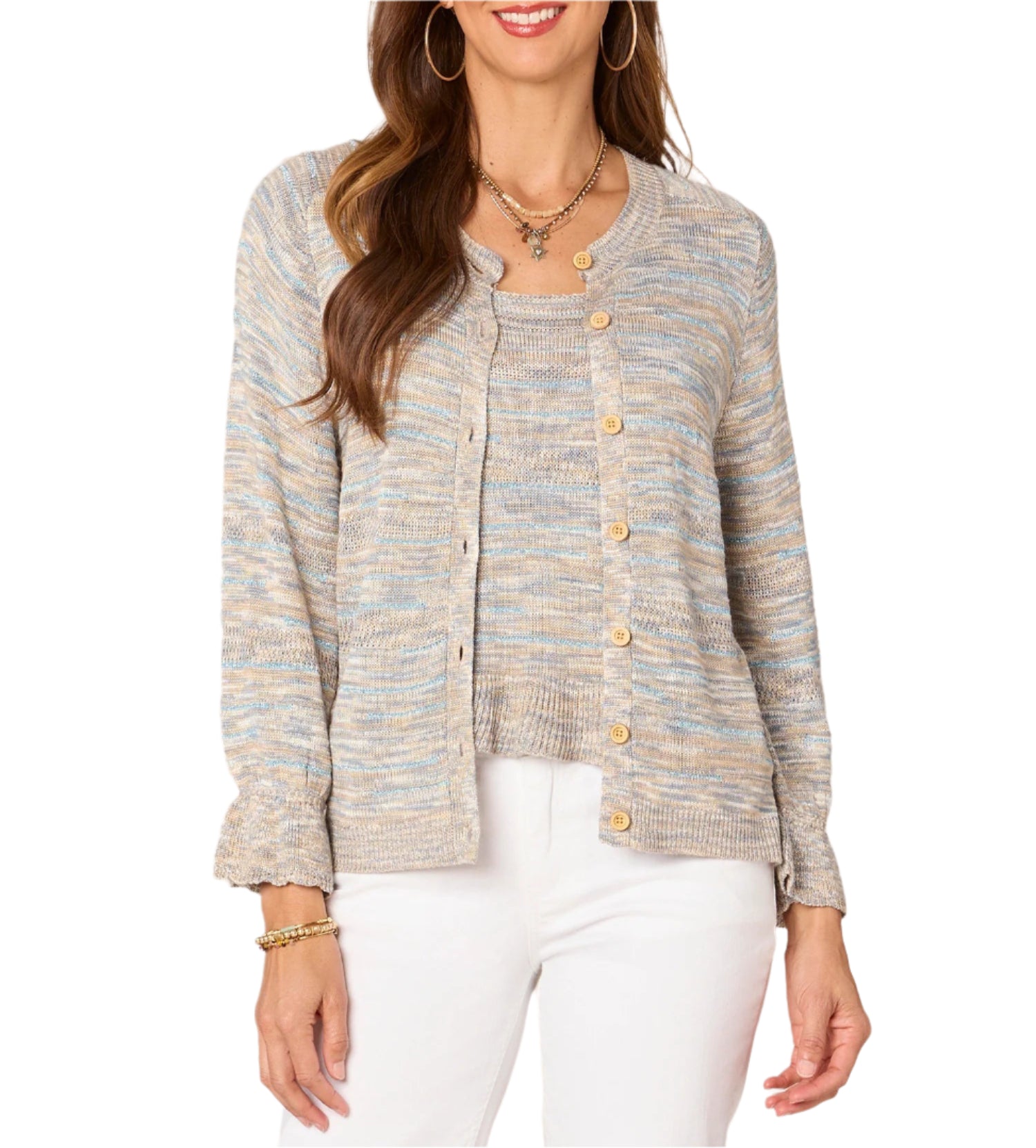 Democracy Womens Pointelle 3/4 Sleeve Cardigan