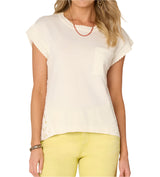 Democracy Womens Extended Cap Sleeve Round Neck Open Back Mixed Stitch Sweater Top
