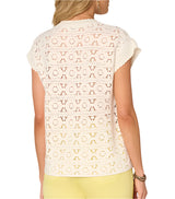 Democracy Womens Extended Cap Sleeve Round Neck Open Back Mixed Stitch Sweater Top