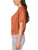 Democracy Womens Dolman Sleeve Double Layer Round Neck Banded Hem Space Dye Sweater