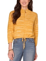 Democracy Womens Zip Mock Neck Tie Front Space Dye 3/4 Sleeve Sweater