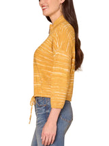 Democracy Womens Zip Mock Neck Tie Front Space Dye 3/4 Sleeve Sweater