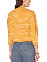 Democracy Womens Zip Mock Neck Tie Front Space Dye 3/4 Sleeve Sweater