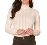 Democracy Womens Long Sleeve Mock Neck Pointelle Beaded Ruffle Edge Sweater