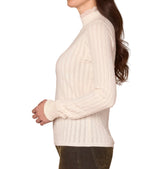 Democracy Womens Long Sleeve Mock Neck Pointelle Beaded Ruffle Edge Sweater