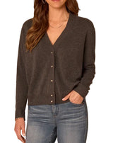 Democracy Womens Cuffed Long Sleeve V-Neck Button Down Printed Mixed Media Cardigan