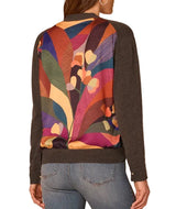 Democracy Womens Cuffed Long Sleeve V-Neck Button Down Printed Mixed Media Cardigan