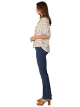 Democracy Womens Collared V-Neck Flounce Sleeve Button Down Printed Hi-Low Woven Top