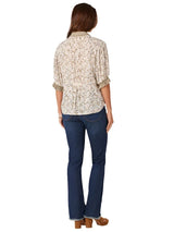 Democracy Womens Collared V-Neck Flounce Sleeve Button Down Printed Hi-Low Woven Top