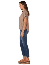 Democracy Womens Extended Short Sleeve Johnny Collar Hi-Low Hem Woven Top