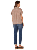 Democracy Womens Extended Short Sleeve Johnny Collar Hi-Low Hem Woven Top