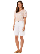 Democracy Womens Short Puff Sleeve V-Notch Neck Marble Print Surplus Hem Knit Top
