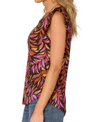 Democracy Womens Double Ruffle Print Cap Sleeve Top