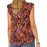 Democracy Womens Double Ruffle Print Cap Sleeve Top