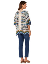 Democracy Womens 3/4 Sleeve Wavy Crochet Border Printed Kimono