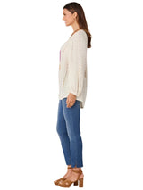 Democracy Womens Long Crochet Blouson Sleeve Split V-Neck Braided Tie Front Woven Top