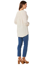 Democracy Womens Long Crochet Blouson Sleeve Split V-Neck Braided Tie Front Woven Top