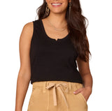 Democracy Womens Sleeveless Notched Scoop Neck Side Slit Hem Knit Tank Top