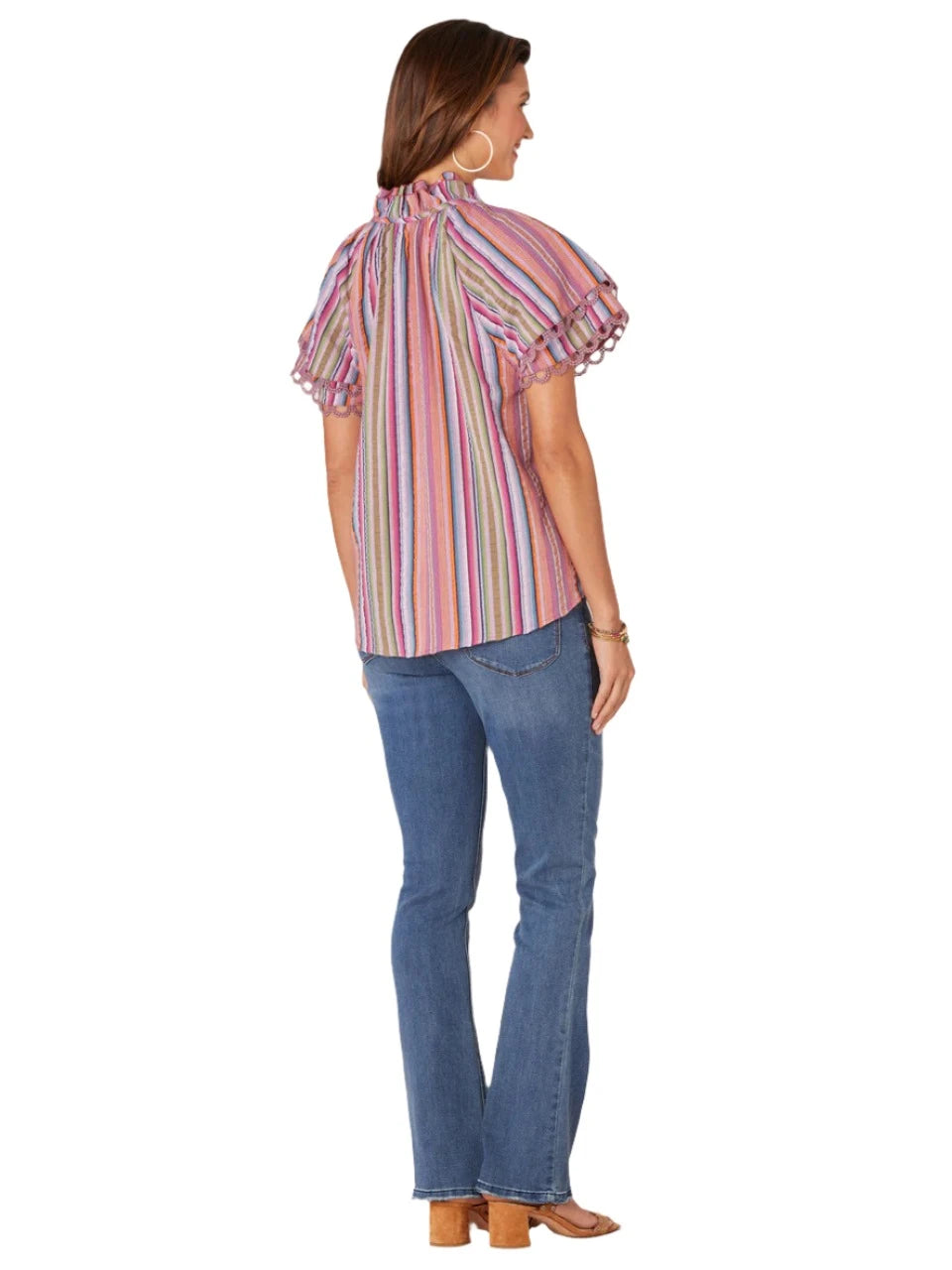 Democracy Womens Double Flounce Short Sleeve Ruffle Edge
