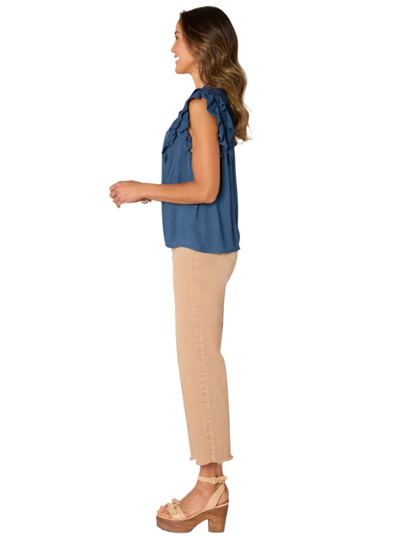 Democracy Womens Double Ruffle Cap Sleeve Round Neck