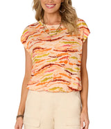 Democracy Womens Origami Cap Sleeve Scoop Neck Abstract Print Cased Hem Hit Top