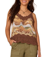 Democracy Womens Sleeveless V-Neck Scallop Edge Printed Embroidered Woven Tank Top