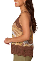 Democracy Womens Sleeveless V-Neck Scallop Edge Printed Embroidered Woven Tank Top
