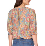 Demmocracy Womens Elbow Blouson Sleeve Scoop Neck Bubble Hem Woven Floral Print Top